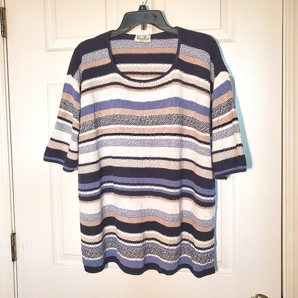 Vintage Reba Rose Stripe Short Sleeve Knit Sweater, 22/24 Plus - Picture 1 of 3